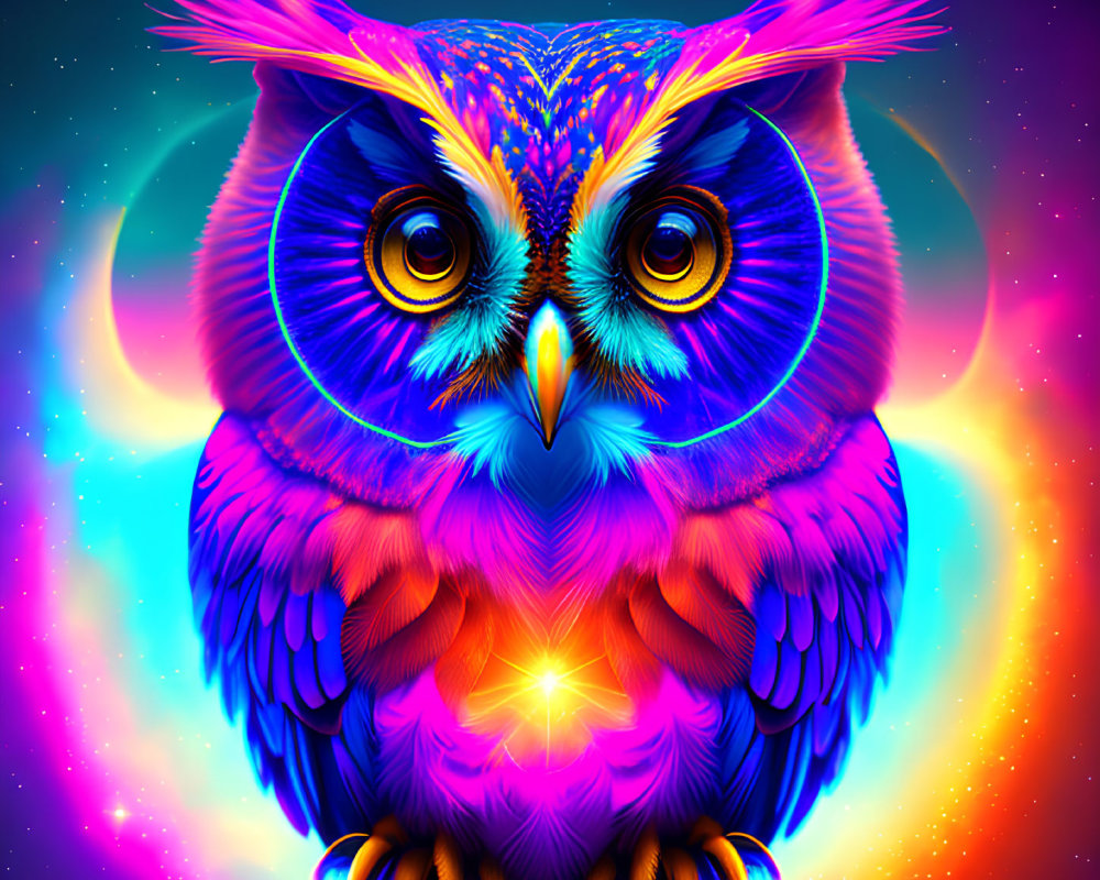 Colorful Owl Illustration with Cosmic Background