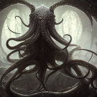 Detailed Dark Illustration of Giant Octopus with Intricate Patterns