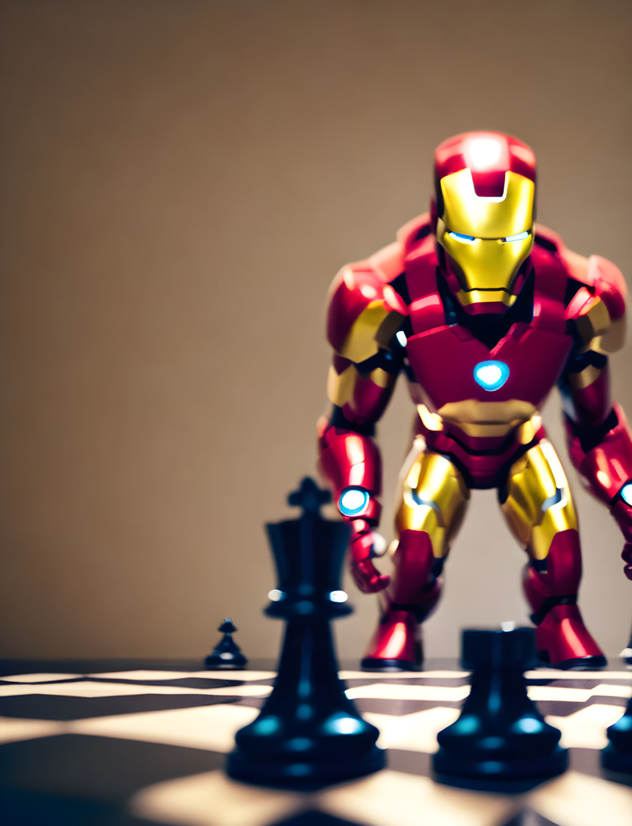 Toy Iron Man Figure Dominates Chessboard Scene
