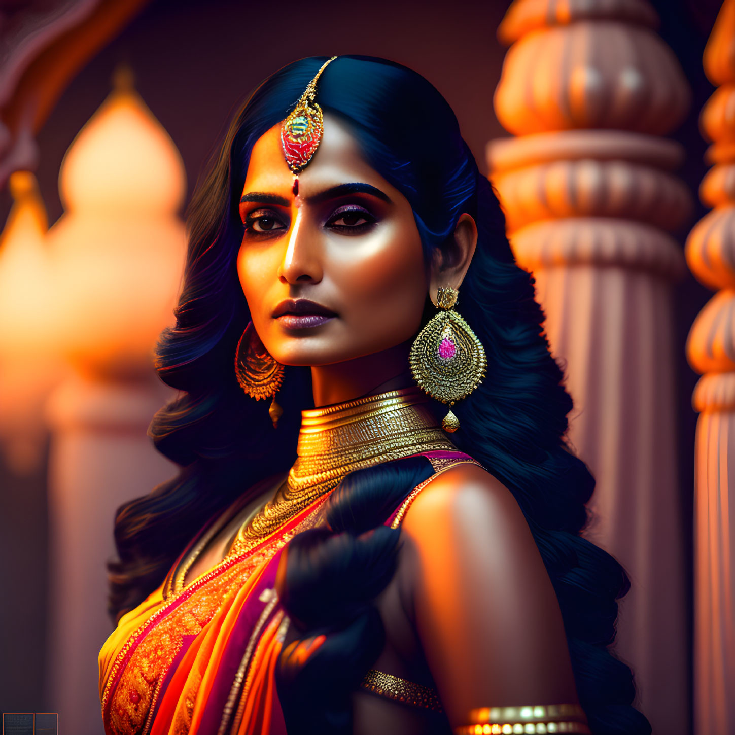 Traditional Indian Attire Woman Poses with Intense Gaze