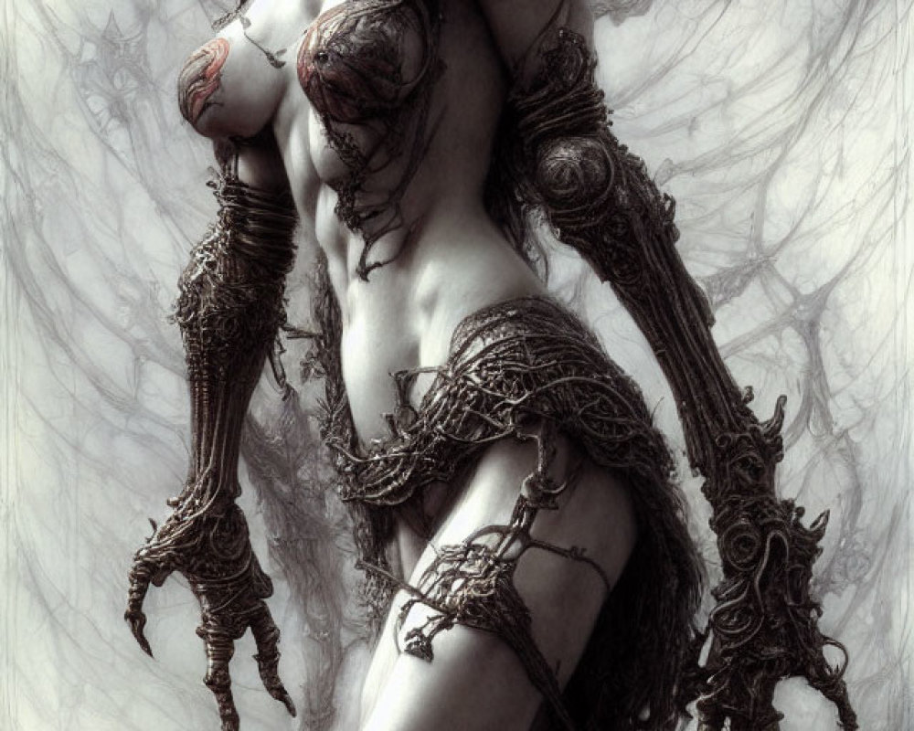 Fantasy artwork featuring female figure in intricate armor.