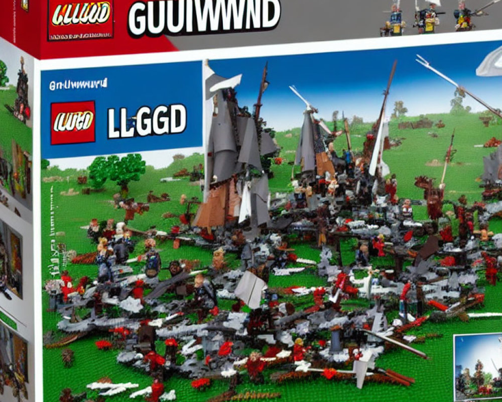 Medieval Battle Scene LEGO Set with Knights, Horses, and Dark Ship
