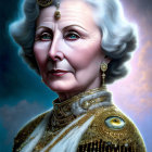 Elegant elderly woman with grey hair and pearl jewelry portrait