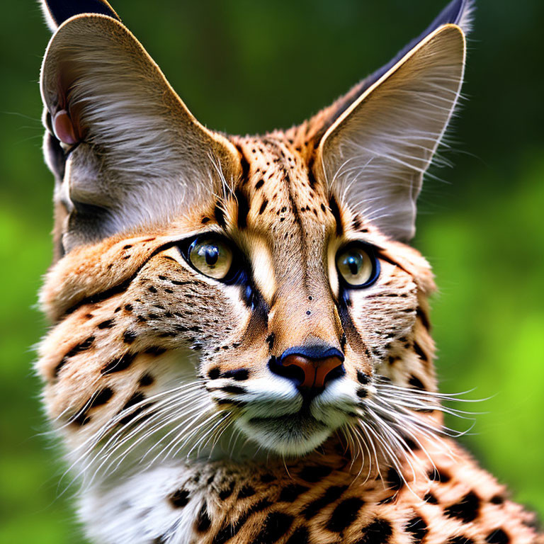 Serval with Large Ears and Yellow Eyes in Close-up Shot