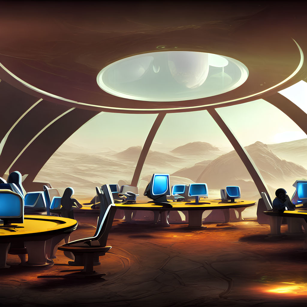 Futuristic Control Room Overlooking Martian Landscape