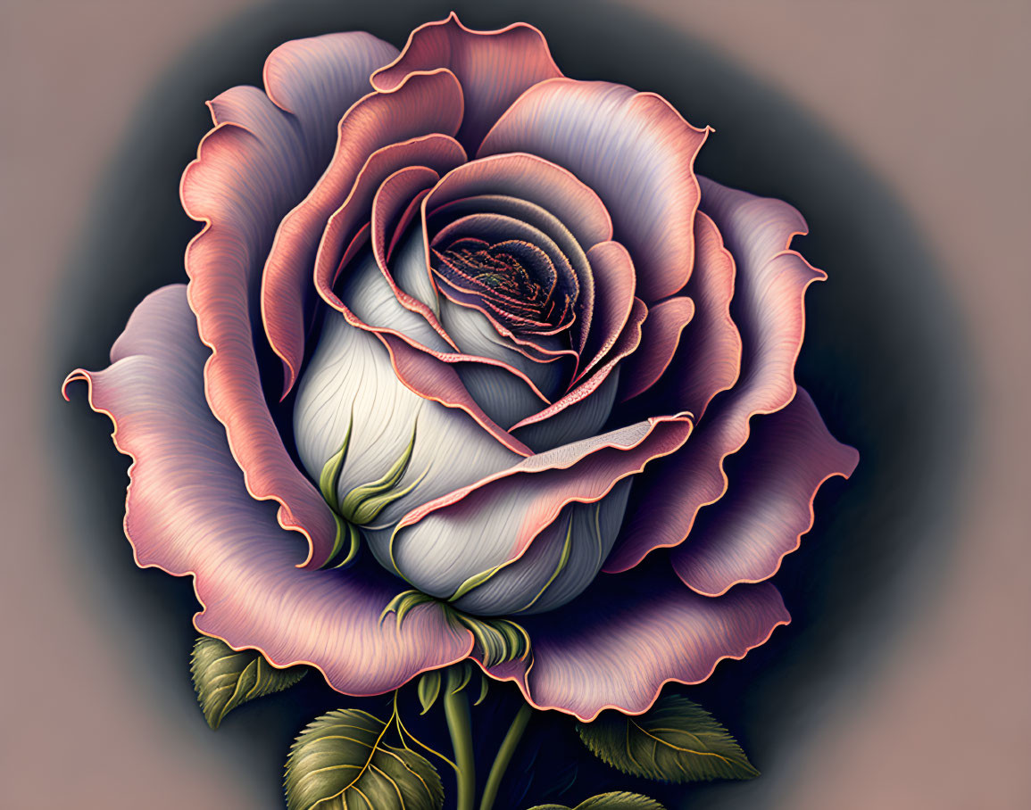 Detailed White and Lavender Rose Illustration with Subtle Shadows and Highlights