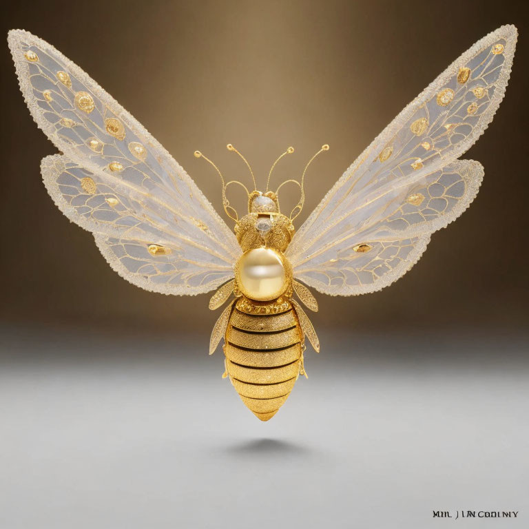 Intricate Golden Bee-Shaped Jewelry with Pearl Body