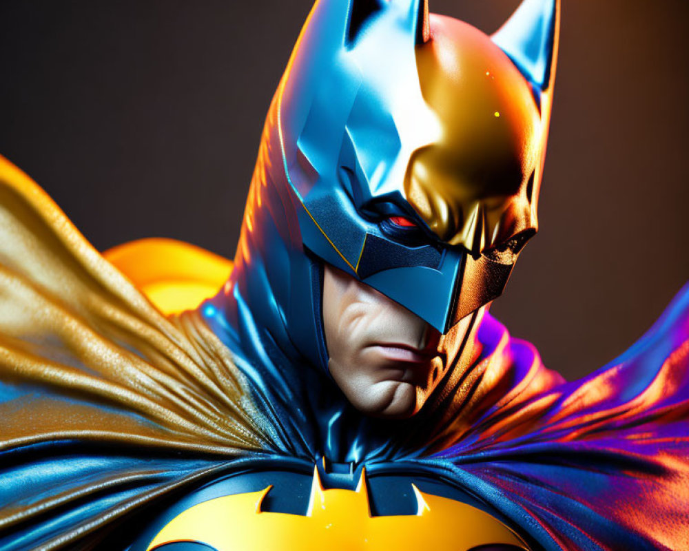 Detailed Batman Figurine with Cowl, Cape, and Emblem in Dramatic Lighting