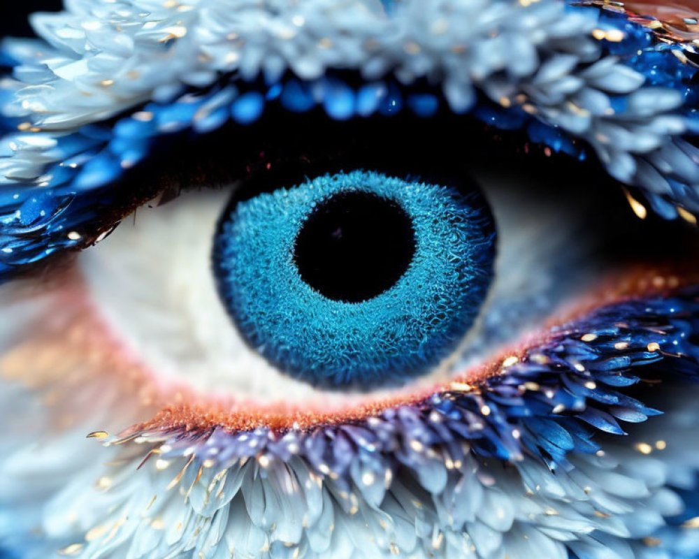 Detailed Close-Up of Vibrant Blue Eye with Orange Makeup