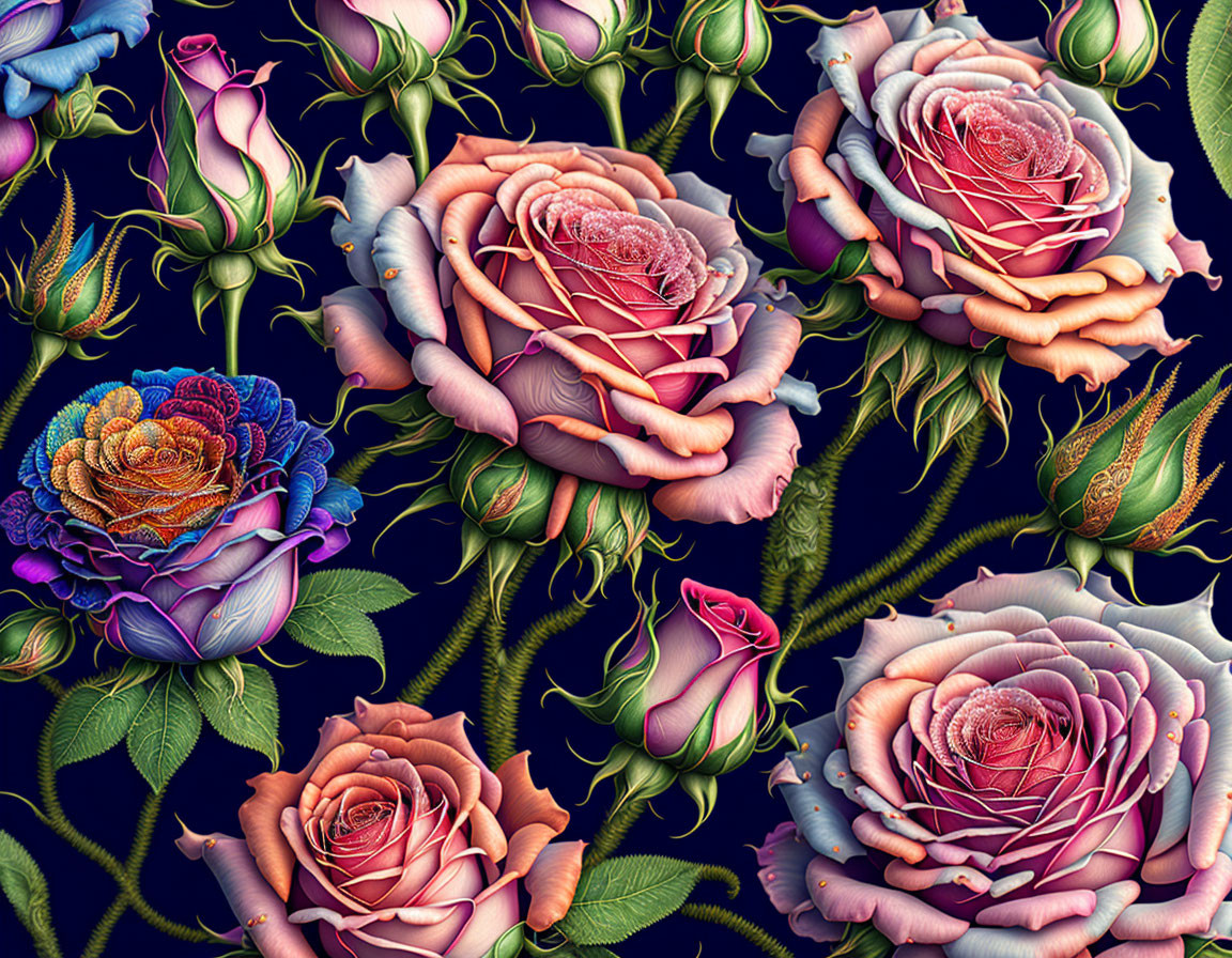 Colorful Rose Digital Artwork with Intricate Details