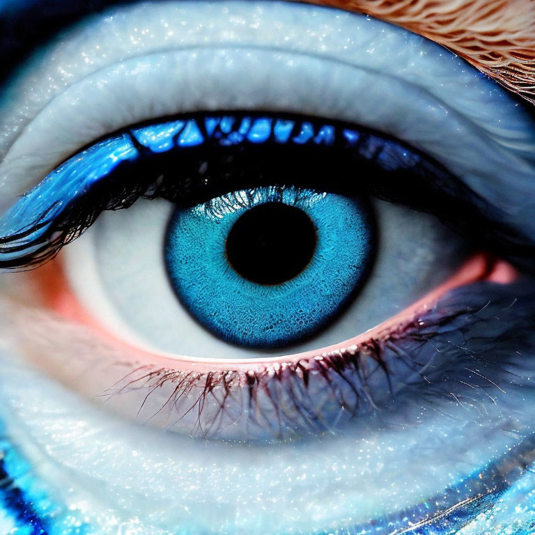 Detailed Blue Human Eye with Prominent Lashes and Eyeliner