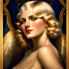 Blonde woman with wavy hair in Art Nouveau frame.