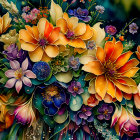 Colorful Illustrated Flower Bouquet with Vibrant Shades of Oranges, Yellows, Purp