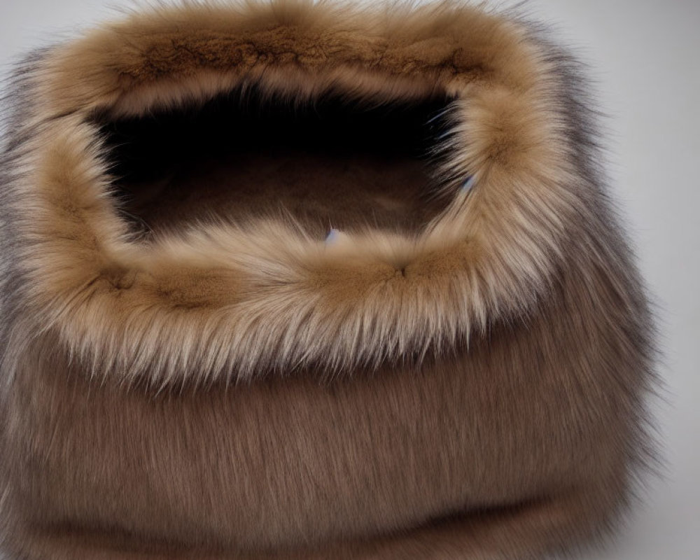 Brown Fur Hat with Light Trim on Gray Background