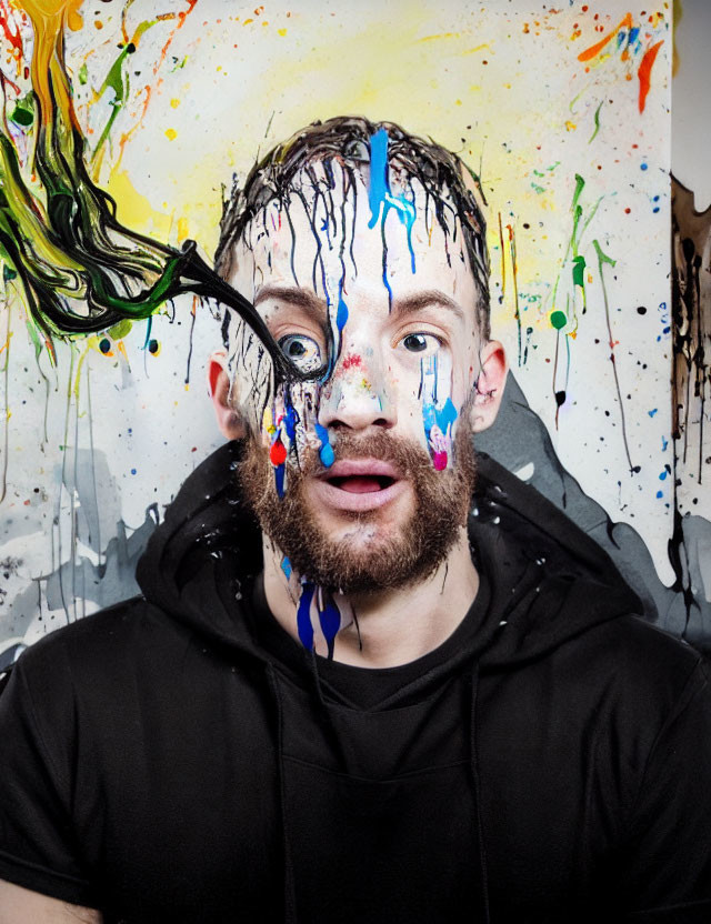 Colorful Paint Drips Splatter Surprised Person