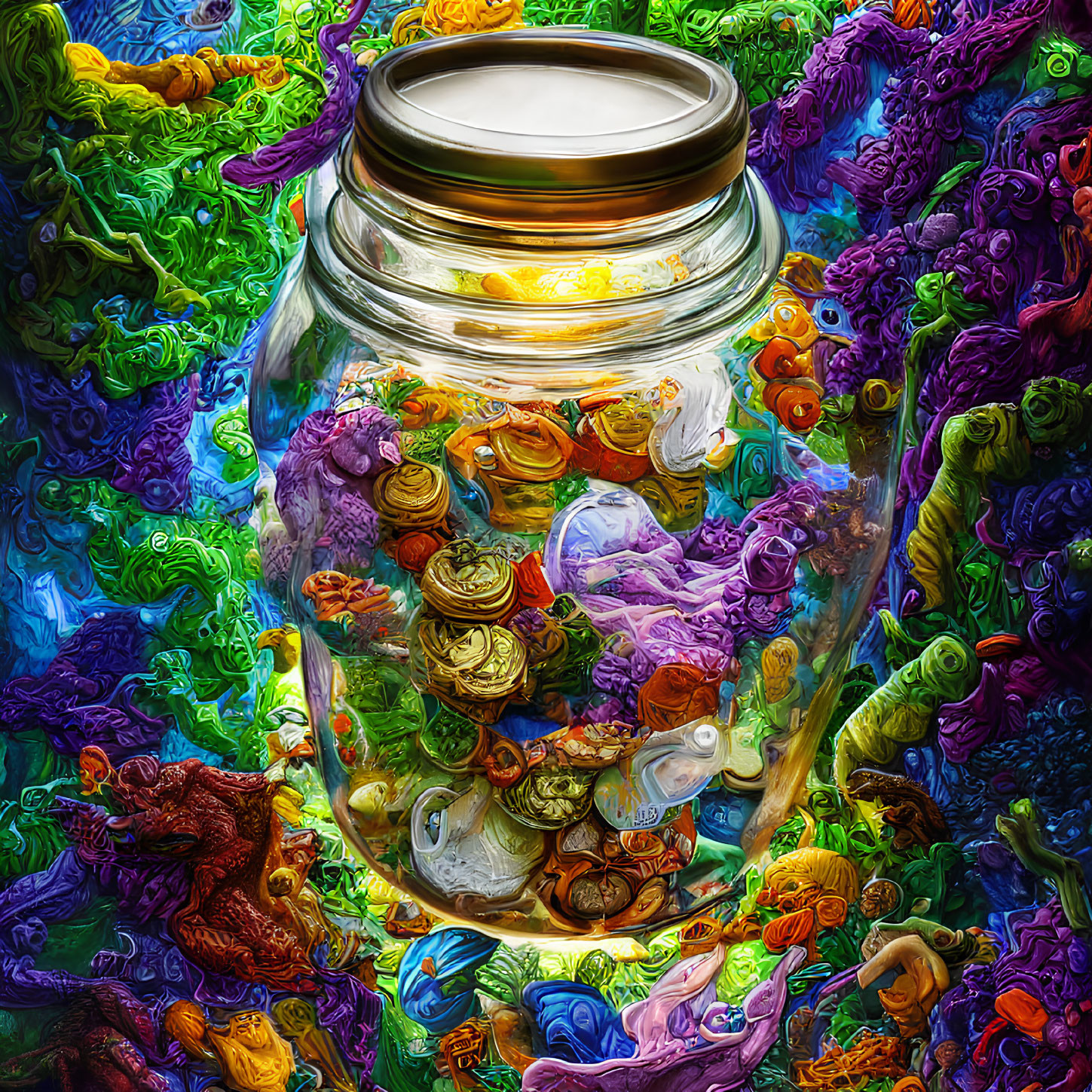 Colorful Abstract Shapes in Vibrant Glass Jar