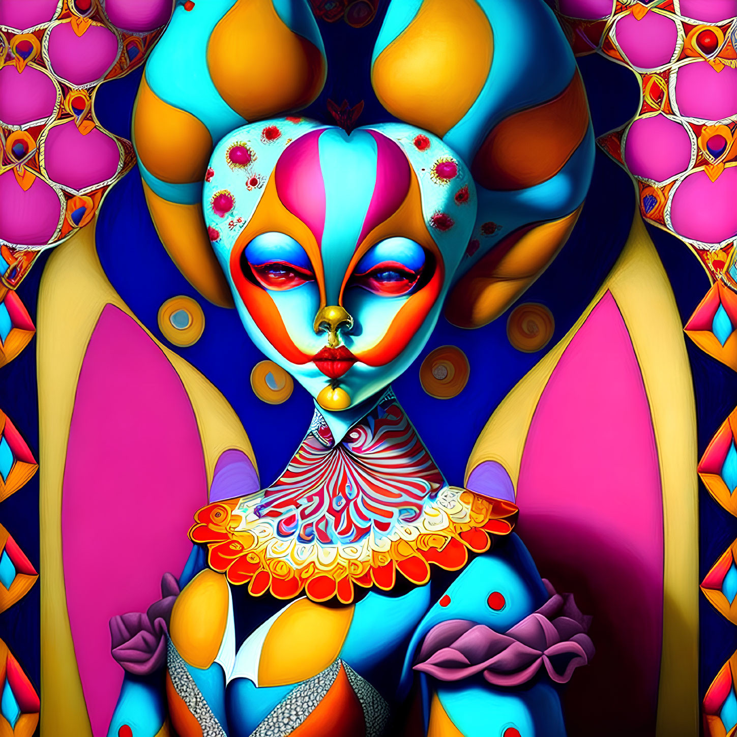 Vibrant surreal character in colorful digital artwork