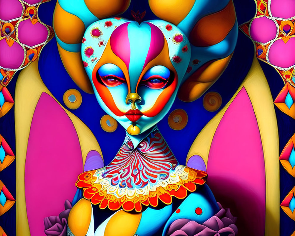 Vibrant surreal character in colorful digital artwork