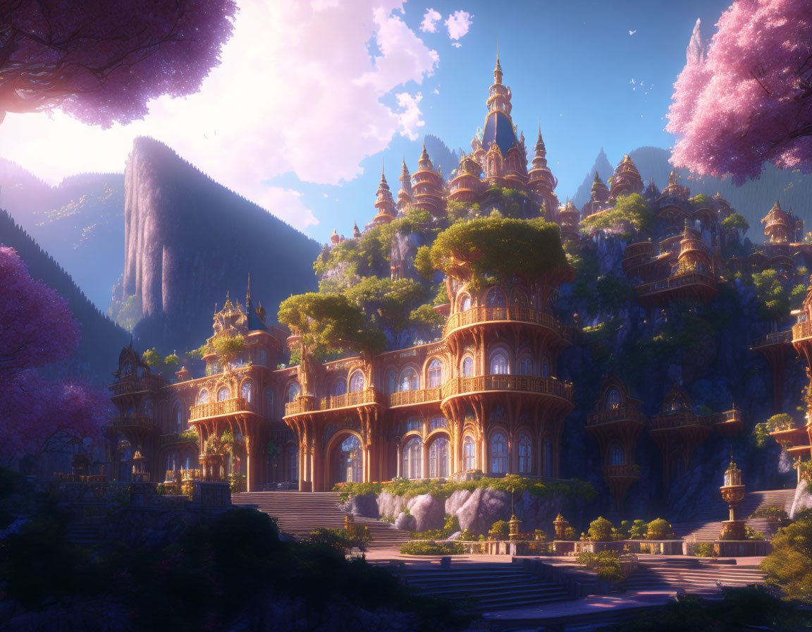 Majestic castle in enchanting fantasy landscape