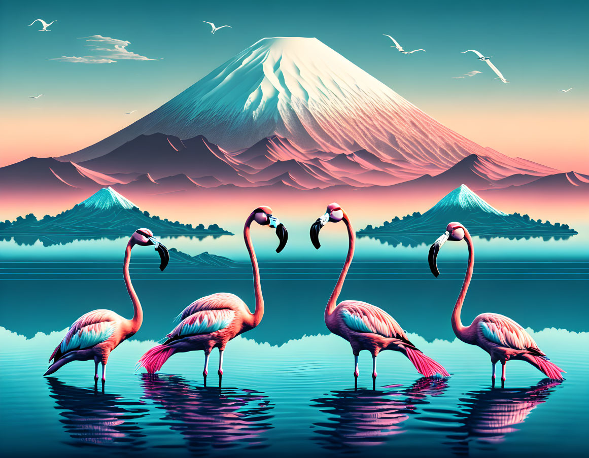 Flamingos on a lake