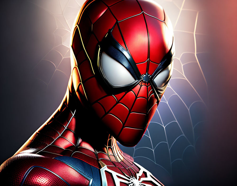 Detailed Spider-Man masked head with red and blue suit, white eye lenses, and web pattern.