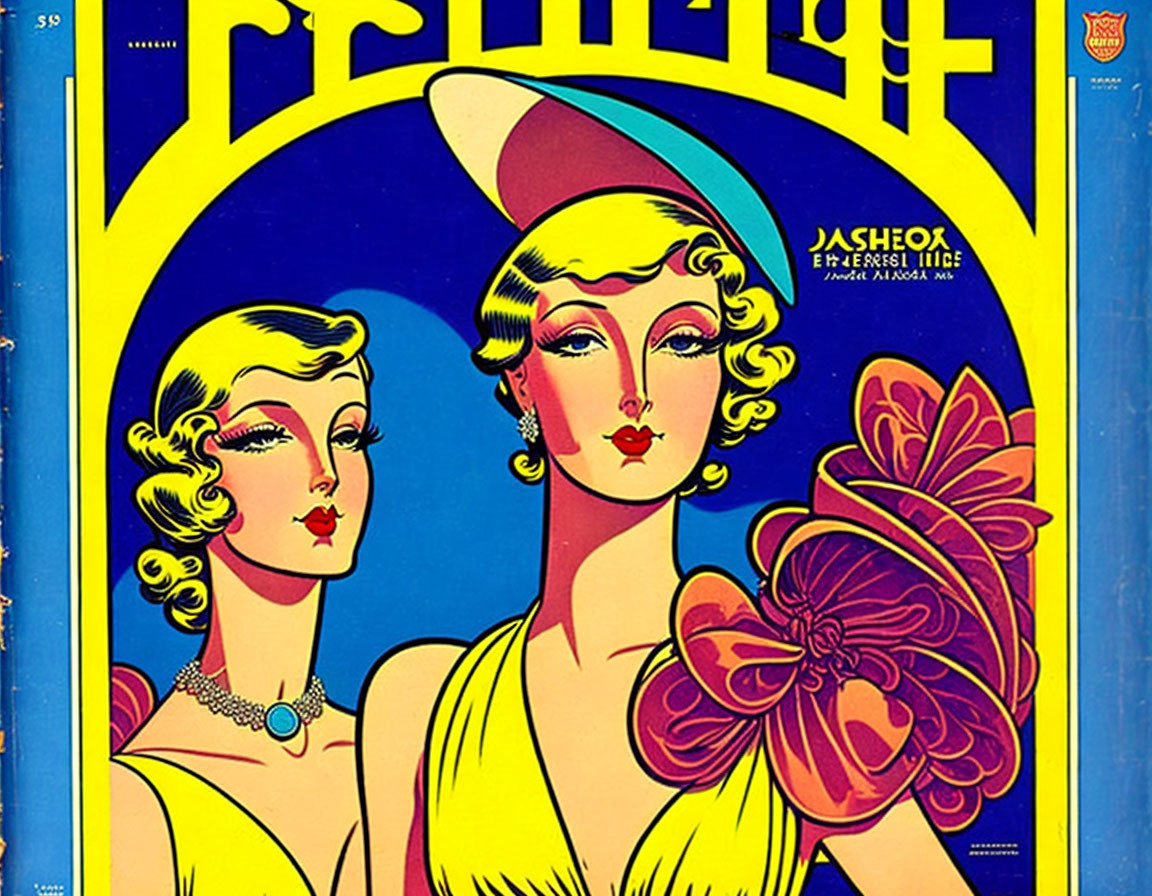 Vintage Esquire Magazine Cover: Art Deco Style Illustration of Two Elegant Women