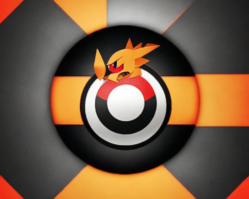Pokemon-themed Ultra Ball with Flareon on black and red geometric background.
