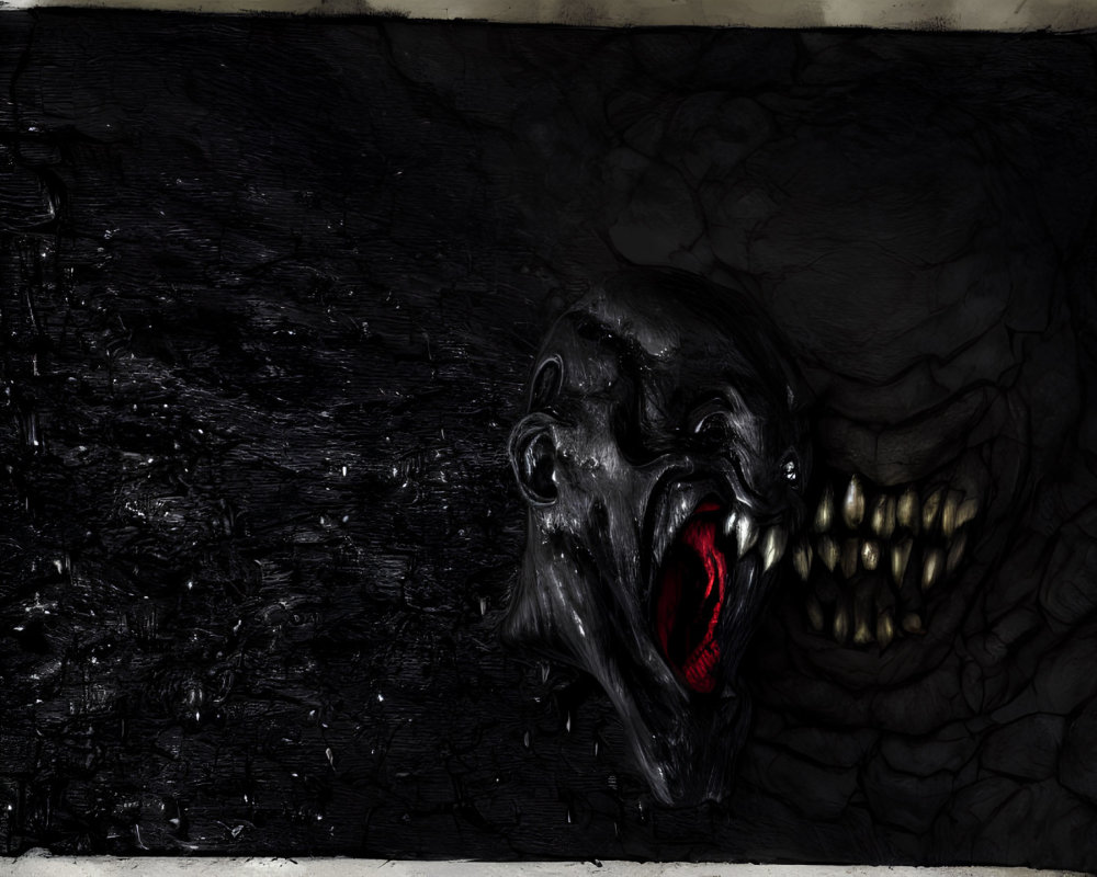 Dark creature with sharp teeth on textured background