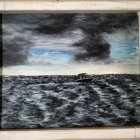 Stormy Ocean Waves Framed on Textured Wall