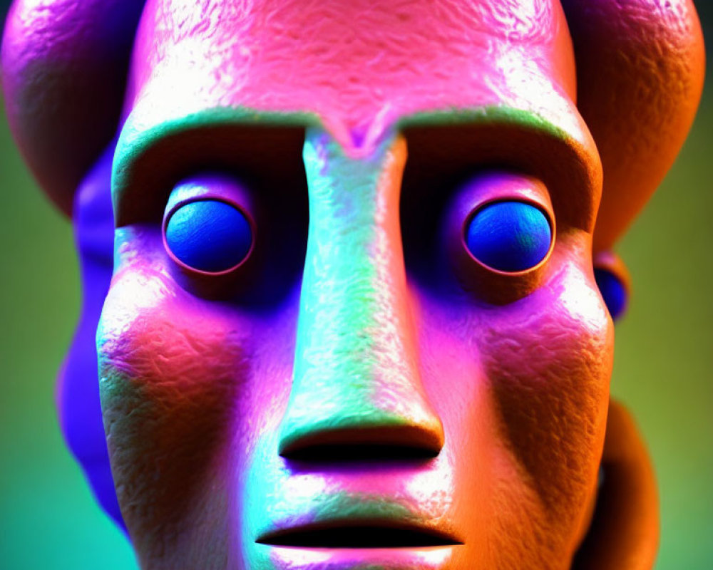Colorful 3D rendering of stylized character with exaggerated features