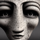 Detailed surreal humanoid face with textured skin and intense eyes