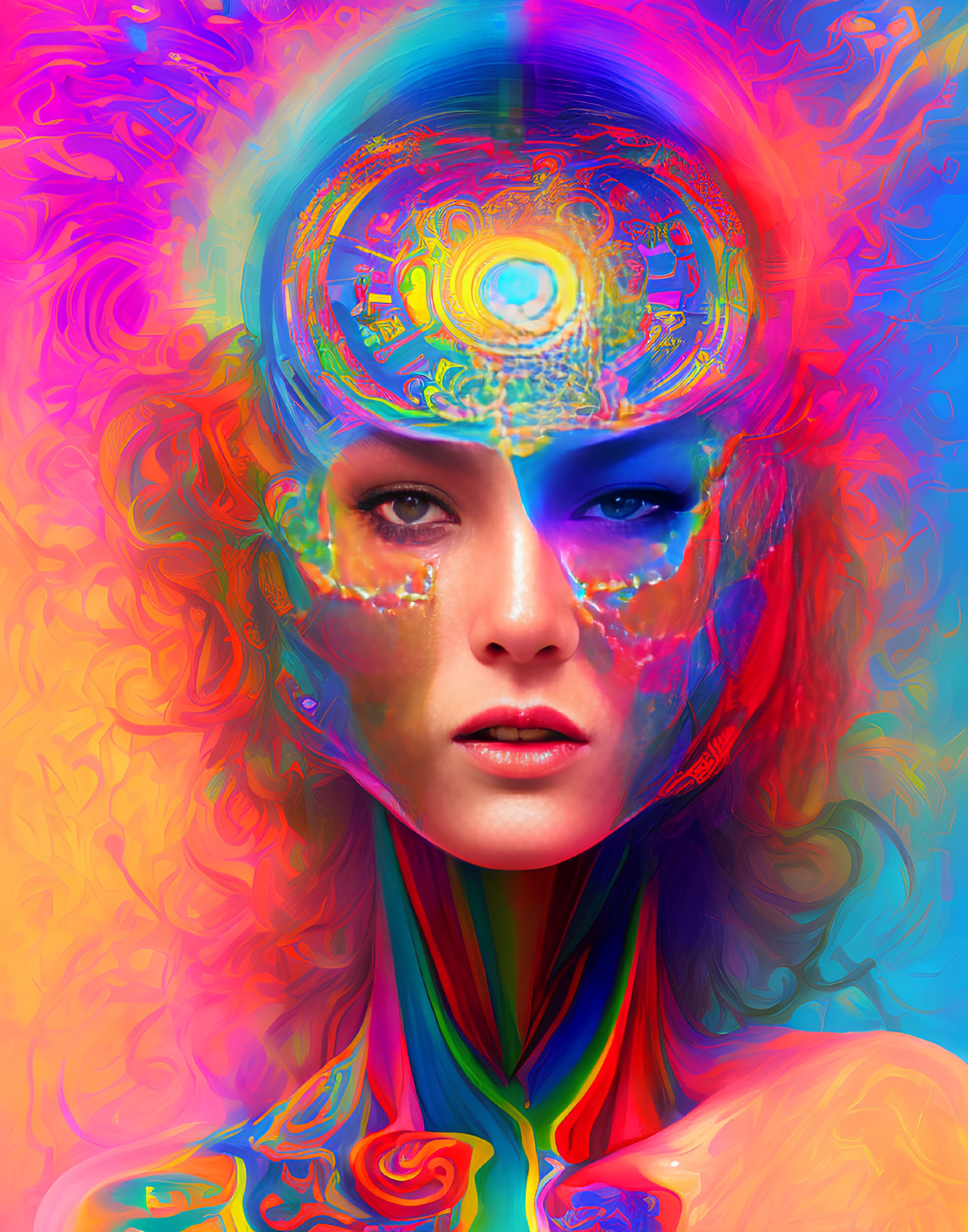 Colorful Psychedelic Woman Artwork with Streaming Tears