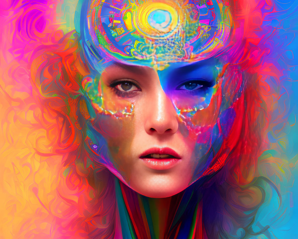 Colorful Psychedelic Woman Artwork with Streaming Tears