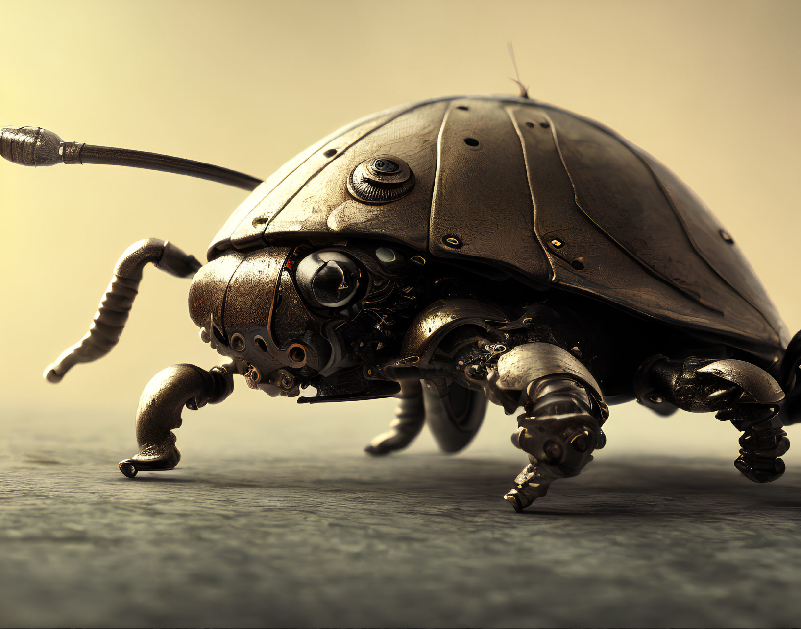 Detailed Illustration of Mechanical Beetle with Metallic Joints and Gears