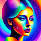 Colorful Psychedelic Woman Portrait with Cosmic Motifs