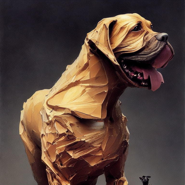 Digital painting of a golden shard dog: fragmented yet cohesive