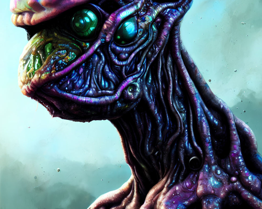 Colorful Alien Creature with Multiple Eyes and Iridescent Skin