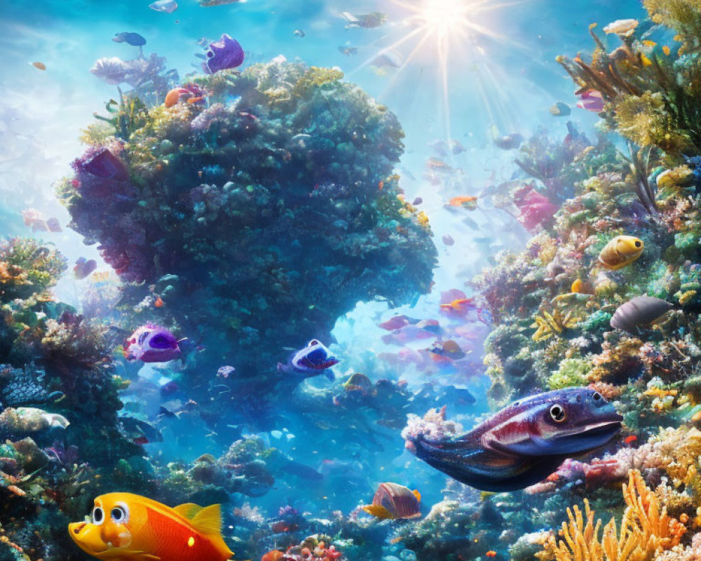Colorful Fish Swimming in Vibrant Underwater Coral Reef