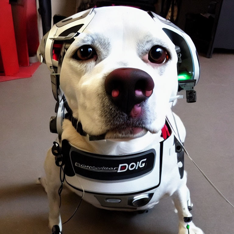 Specialized Helmet with Electronic Equipment for Dog Named "DOIG