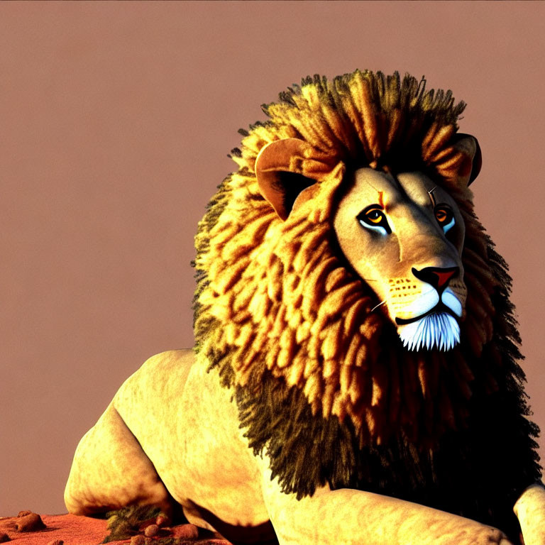 Detailed Mane Computer-Generated Lion on Rock with Shadow