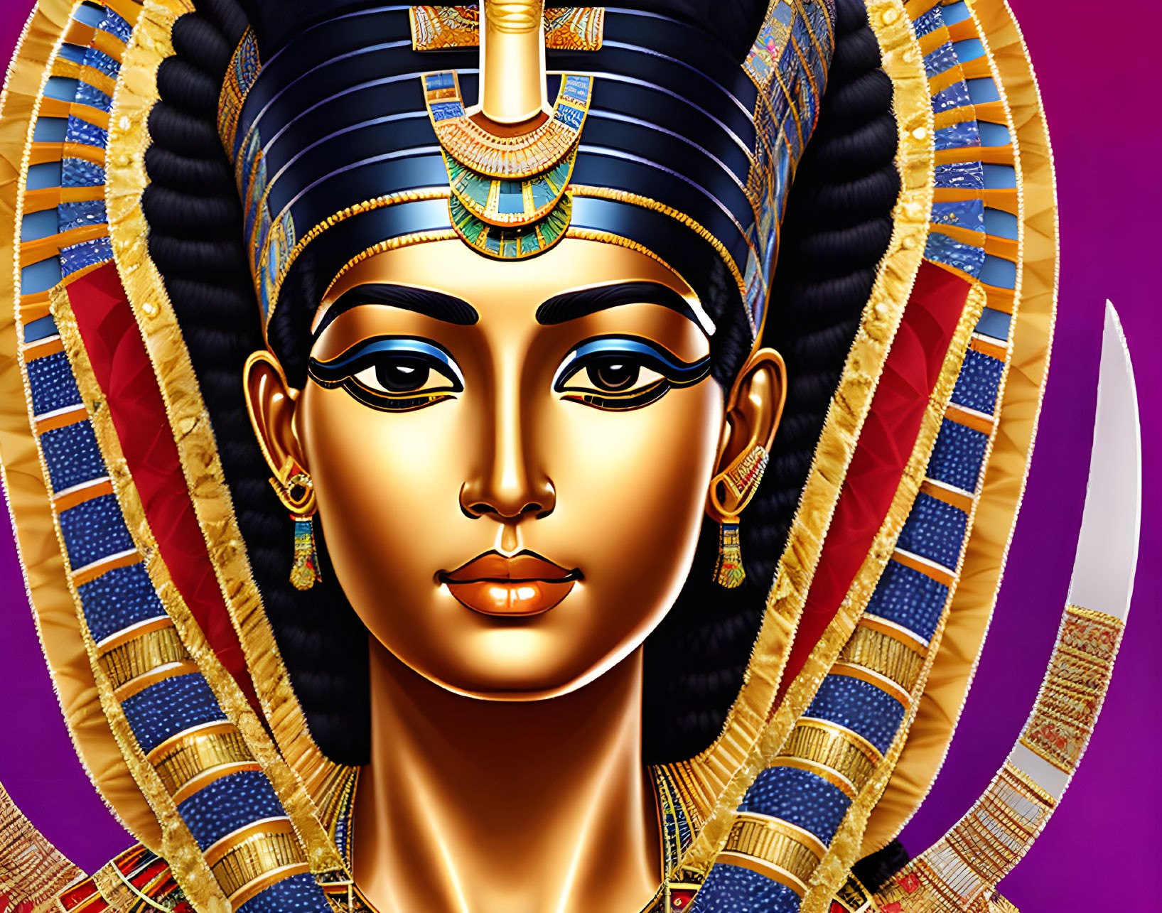 Vibrant illustration of a person with Egyptian headdress and intricate jewelry