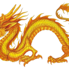 Fiery Orange Dragon Illustration with Yellow Accents and Green Flames