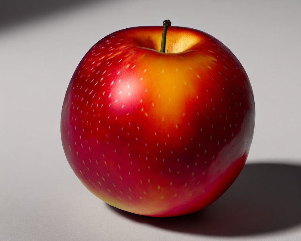 Ripe red apple with yellow highlights under studio lighting