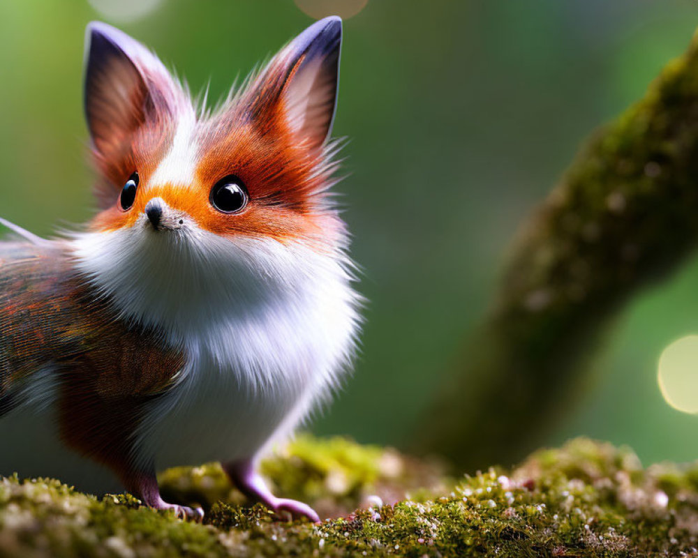 Whimsical bird-bodied creature with fox head on mossy ground.