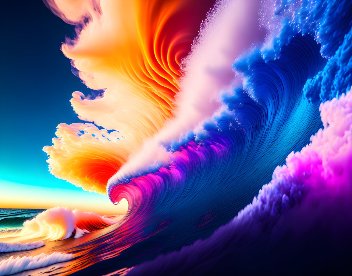 Cresting Wave with Fiery Orange Top and Deep Blue Body at Sunset