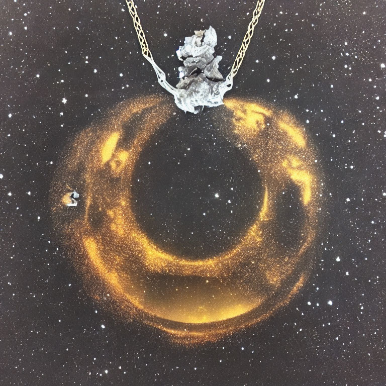 Rough Gemstone Pendant Necklace on Cosmic Space Background