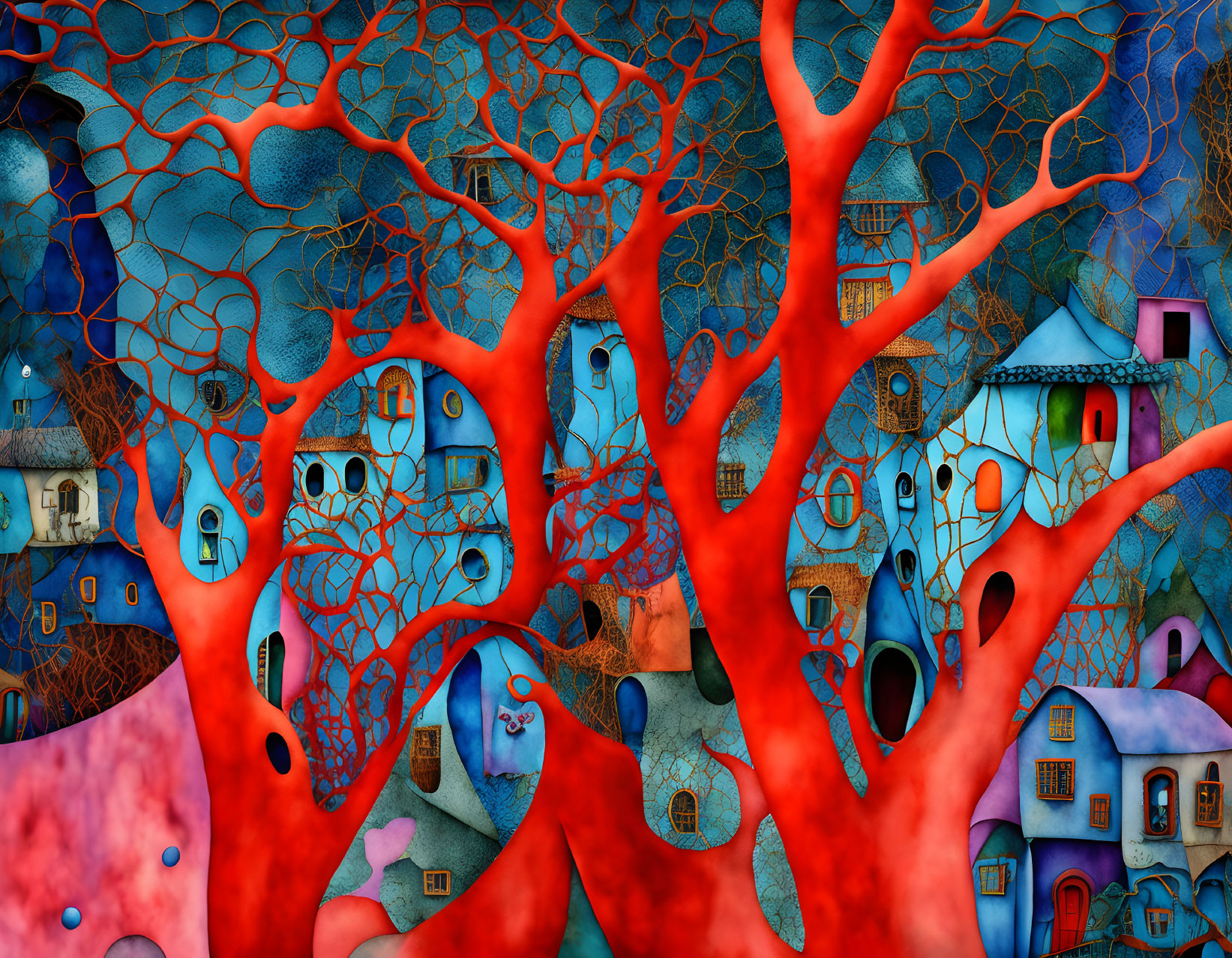 town in red forest