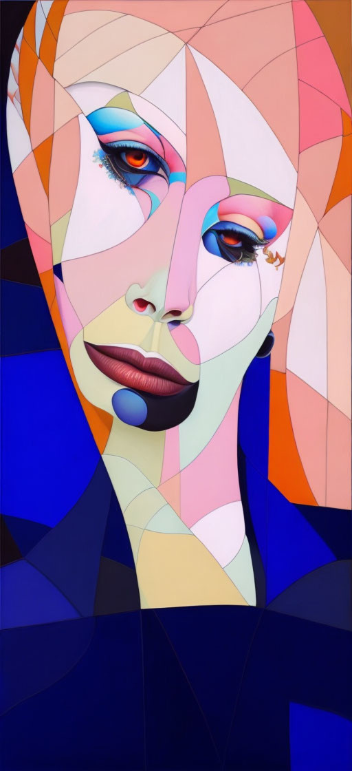 Colorful Cubist-Style Female Face Painting with Geometric Shapes