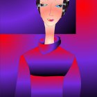 Geometric Patterned Woman Portrait in Purple and Red