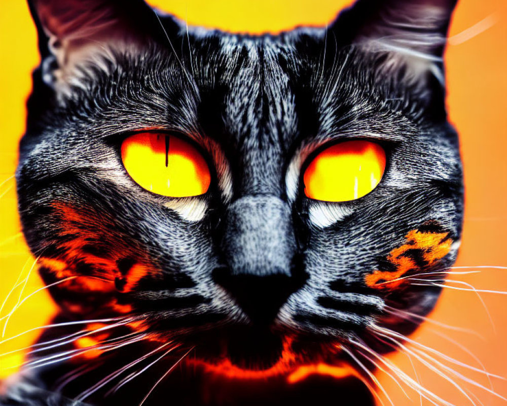 Close-Up of Cat with Striking Orange Eyes and Fur on Orange Background